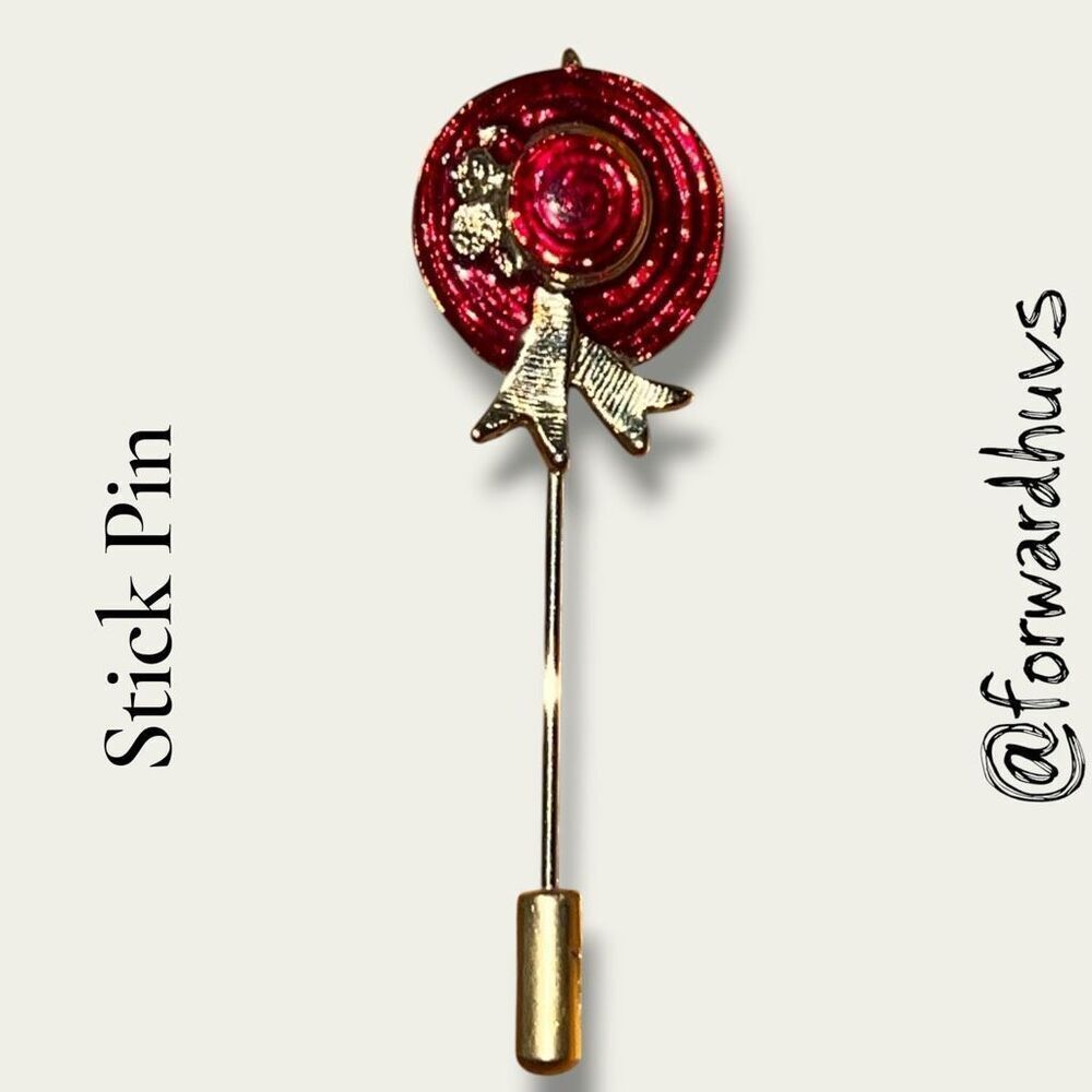 Gold Tone Red Hat Society Hat Pin Stick Pin